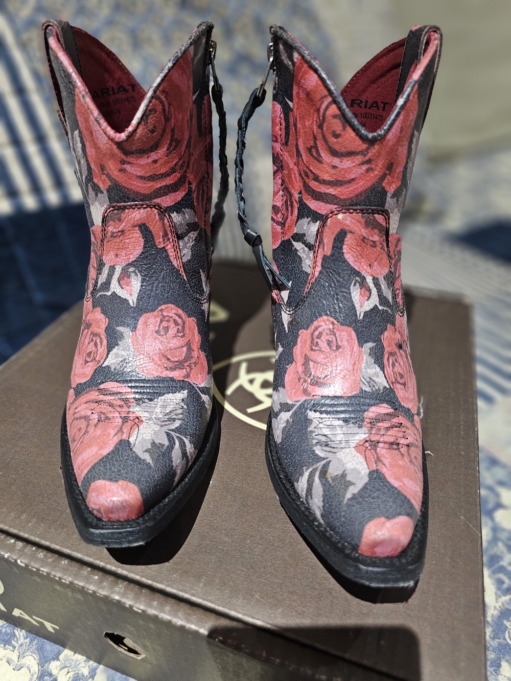 Ariat Women's Vintage Rose Print Western Ankle Boots - Red/Black